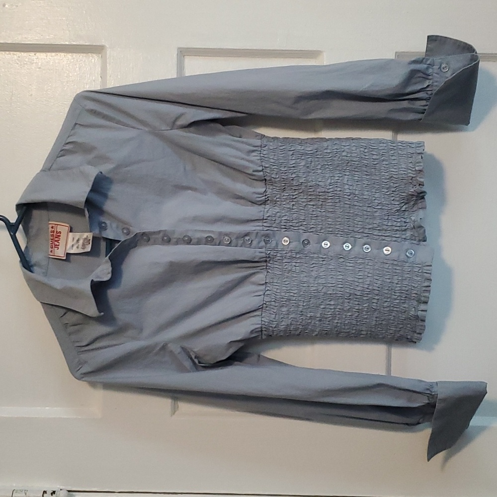 Guess Collared Shirt with Ruching and Cuffs